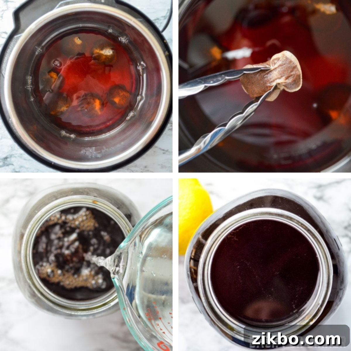 Instant Pot Iced Tea Crystal Clear and Smooth 7 Steeping tea bags in the Instant Pot, submerged in hot water.