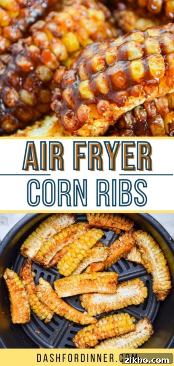 A vibrant image of Air Fryer Corn Ribs, perfectly seasoned and sauced, ready for serving.