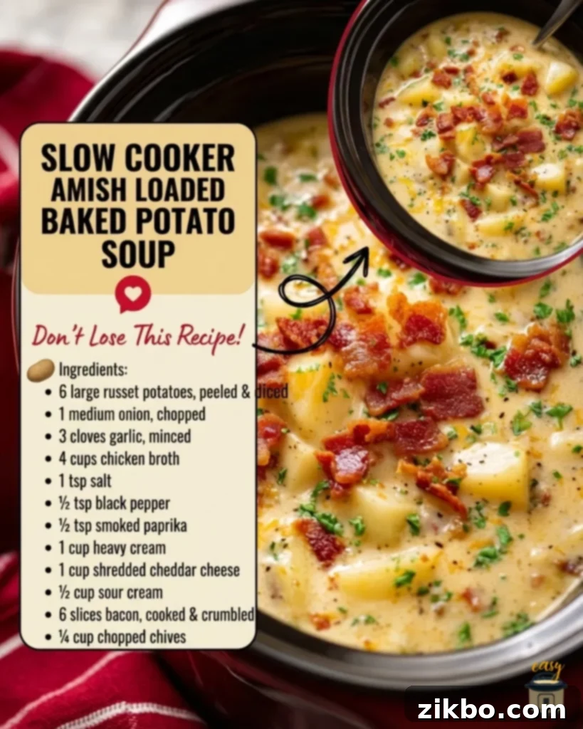 Slow Cooker Amish Loaded Baked Potato Soup: Creamy Comfort in Every Spoonful 2 Slow Cooker Amish Loaded Baked Potato Soup